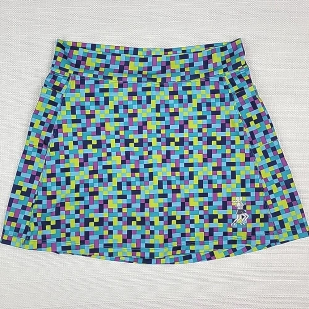 RunningSkirts Green Blue Pixil Performance Athletic Skirt with Shorts Womens 4-6